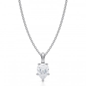 Pear Lab Diamond Prong Pendant Necklace 14K White Gold (0.75ct)