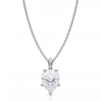 Pear Lab Diamond Prong Pendant Necklace 14K White Gold (1.50ct)