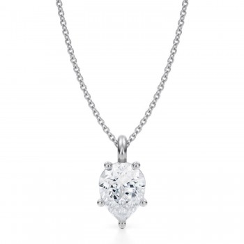 Pear Lab Diamond Prong Pendant Necklace 14K White Gold (2.00ct)