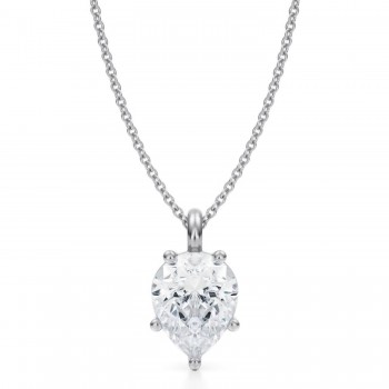 Pear Lab Diamond Prong Pendant Necklace 14K White Gold (2.50ct)
