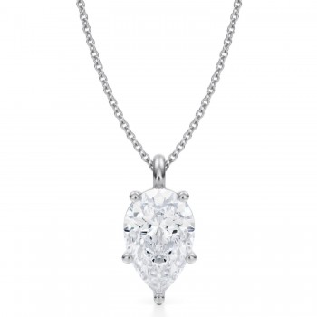 Pear Lab Diamond Prong Pendant Necklace 14K White Gold (3.00ct)