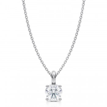 Round Lab Diamond 4-Prong Necklace 14K White Gold (0.75ct)