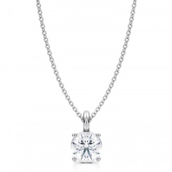 Round Lab Diamond 4-Prong Necklace 14K White Gold (1.00ct)