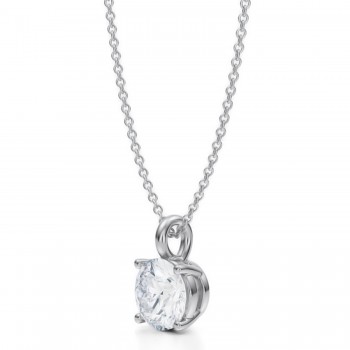 Round Lab Diamond 4-Prong Necklace 14K White Gold (1.50ct)