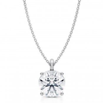 Round Lab Diamond 4-Prong Necklace 14K White Gold (3.00ct)