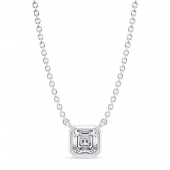Asscher Lab Diamond Solitaire Pendant Necklace 14K White Gold (0.50ct)