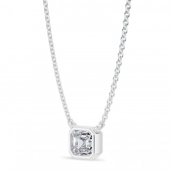 Asscher Lab Diamond Solitaire Pendant Necklace 14K White Gold (0.50ct)