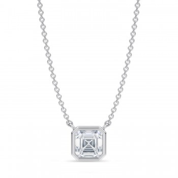 Asscher Lab Diamond Solitaire Pendant Necklace 14K White Gold (1.00ct)