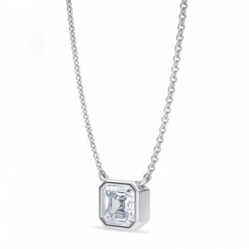 Asscher Lab Diamond Solitaire Pendant Necklace 14K White Gold (1.00ct)