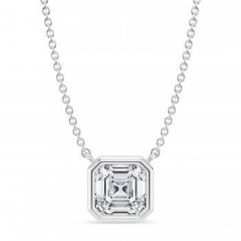 Asscher Lab Diamond Solitaire Pendant Necklace 14K White Gold (1.50ct)