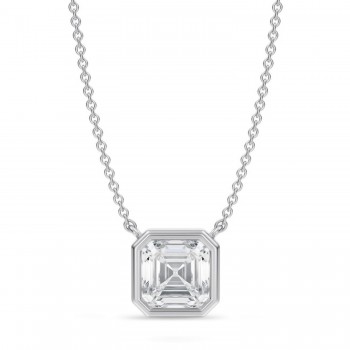 Asscher Lab Diamond Solitaire Pendant Necklace 14K White Gold (2.00ct)
