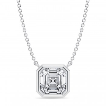 Asscher Lab Diamond Solitaire Pendant Necklace 14K White Gold (2.50ct)