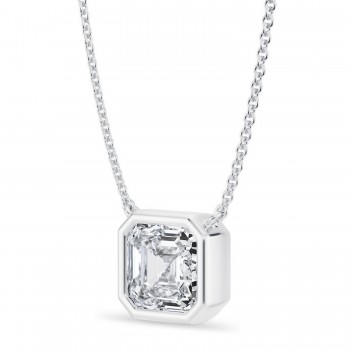 Asscher Lab Diamond Solitaire Pendant Necklace 14K White Gold (2.50ct)
