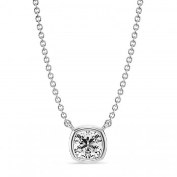 Cushion Lab Diamond Solitaire Pendant Necklace 14K White Gold (0.50ct)