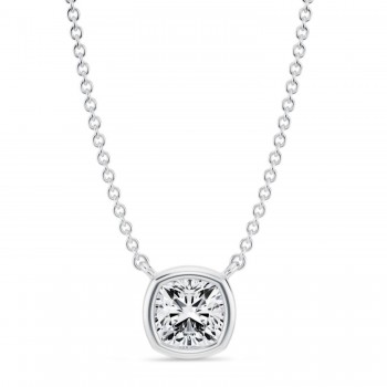 Cushion Lab Diamond Solitaire Pendant Necklace 14K White Gold (0.75ct)