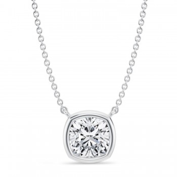Cushion Lab Diamond Solitaire Pendant Necklace 14K White Gold (2.00ct)