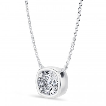 Cushion Lab Diamond Solitaire Pendant Necklace 14K White Gold (2.00ct)
