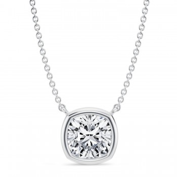 Cushion Lab Diamond Solitaire Pendant Necklace 14K White Gold (2.50ct)