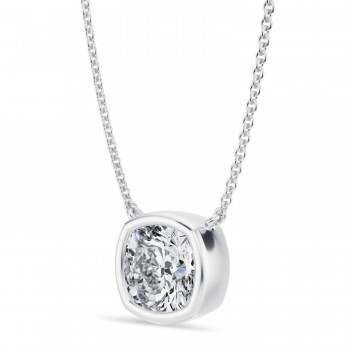 Cushion Lab Diamond Solitaire Pendant Necklace 14K White Gold (2.50ct)
