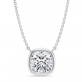 Cushion Lab Diamond Solitaire Pendant Necklace 14K White Gold (3.00ct)