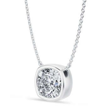 Cushion Lab Diamond Solitaire Pendant Necklace 14K White Gold (3.00ct)