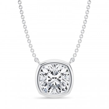Cushion Lab Diamond Solitaire Pendant Necklace 14K White Gold (3.50ct)