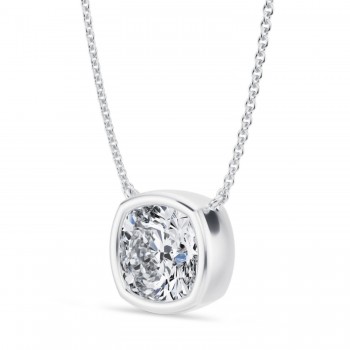 Cushion Lab Diamond Solitaire Pendant Necklace 14K White Gold (3.50ct)