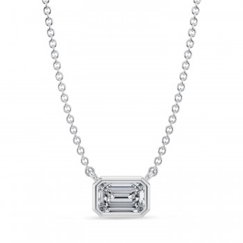 Emerald Lab Diamond Solitaire Pendant Necklace 14K White Gold (0.50ct)