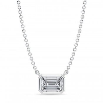 Emerald Lab Diamond Solitaire Pendant Necklace 14K White Gold (0.75ct)