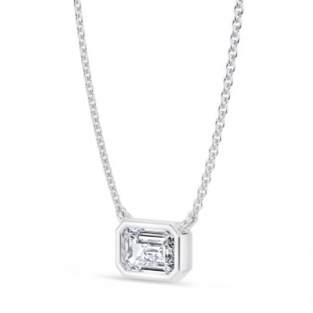 Emerald Lab Diamond Solitaire Pendant Necklace 14K White Gold (0.75ct)