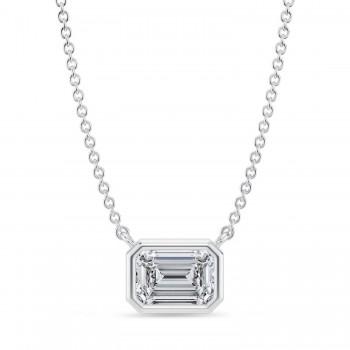 Emerald Lab Diamond Solitaire Pendant Necklace 14K White Gold (1.00ct)
