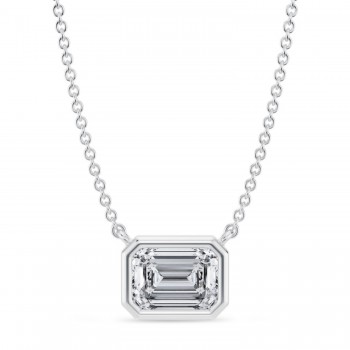 Emerald Lab Diamond Solitaire Pendant Necklace 14K White Gold (1.50ct)