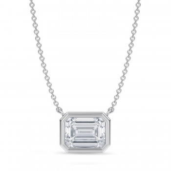 Emerald Lab Diamond Solitaire Pendant Necklace 14K White Gold (2.00ct)