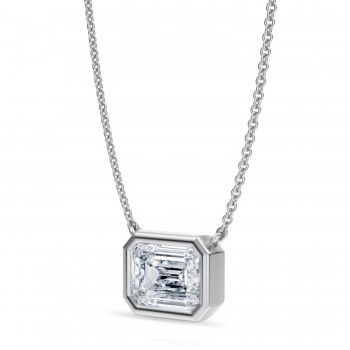 Emerald Lab Diamond Solitaire Pendant Necklace 14K White Gold (2.00ct)