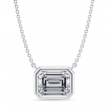 Emerald Lab Diamond Solitaire Pendant Necklace 14K White Gold (2.50ct)