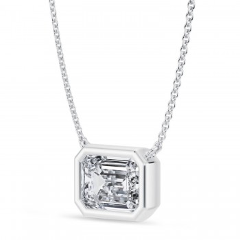 Emerald Lab Diamond Solitaire Pendant Necklace 14K White Gold (2.50ct)