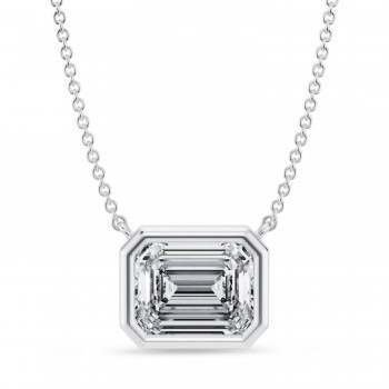 Emerald Lab Diamond Solitaire Pendant Necklace 14K White Gold (3.00ct)