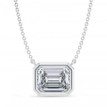 Emerald Lab Diamond Solitaire Pendant Necklace 14K White Gold (3.50ct)