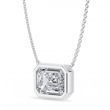Emerald Lab Diamond Solitaire Pendant Necklace 14K White Gold (3.50ct)