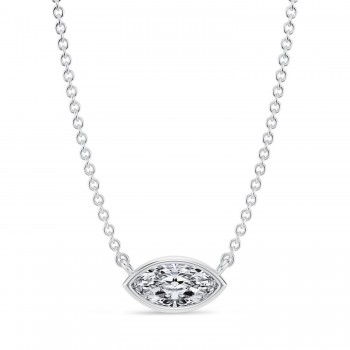 Marquise Lab Diamond Solitaire Pendant Necklace 14K White Gold (0.50ct)