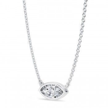 Marquise Lab Diamond Solitaire Pendant Necklace 14K White Gold (0.50ct)