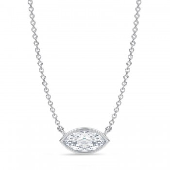 Marquise Lab Diamond Solitaire Pendant Necklace 14K White Gold (0.75ct)