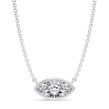 Marquise Lab Diamond Solitaire Pendant Necklace 14K White Gold (1.00ct)