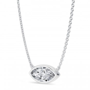 Marquise Lab Diamond Solitaire Pendant Necklace 14K White Gold (1.00ct)
