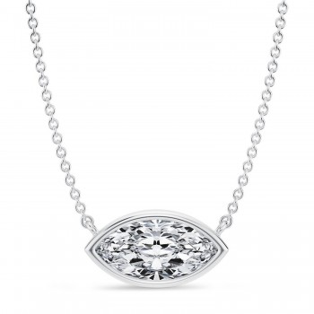 Marquise Lab Diamond Solitaire Pendant Necklace 14K White Gold (1.50ct)