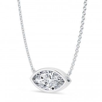 Marquise Lab Diamond Solitaire Pendant Necklace 14K White Gold (1.50ct)