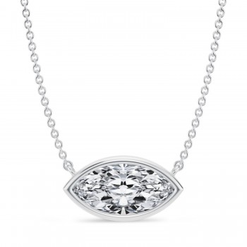 Marquise Lab Diamond Solitaire Pendant Necklace 14K White Gold (2.00ct)