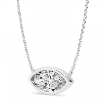 Marquise Lab Diamond Solitaire Pendant Necklace 14K White Gold (2.00ct)