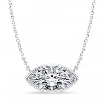 Marquise Lab Diamond Solitaire Pendant Necklace 14K White Gold (2.50ct)