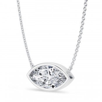 Marquise Lab Diamond Solitaire Pendant Necklace 14K White Gold (2.50ct)